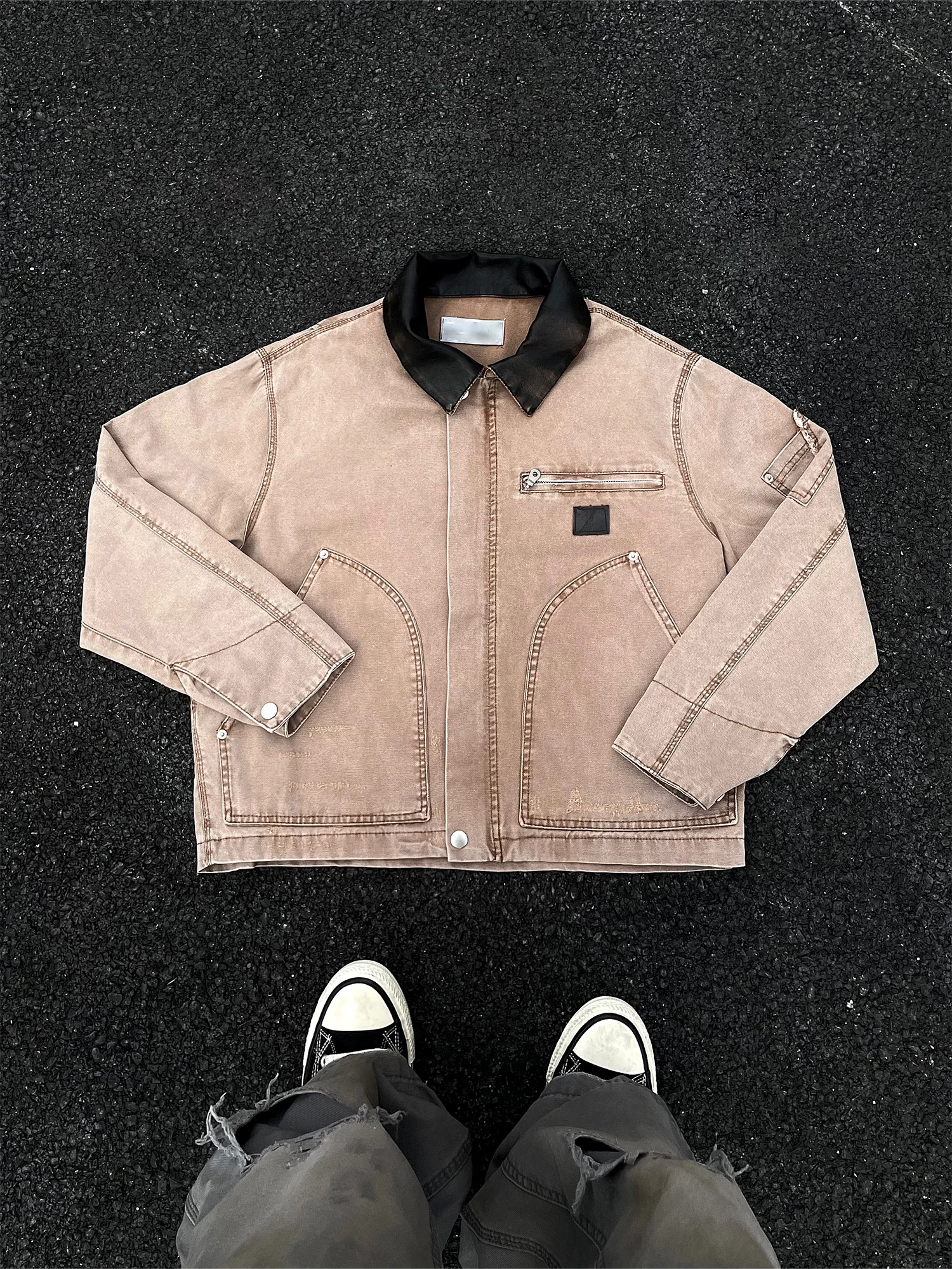 

Винтажная рабочая одежда Waed Detroit Jaet, потертое парусиновое рваное осенне-зимнее пальто свободного покроя на молнии, длинное пальто све