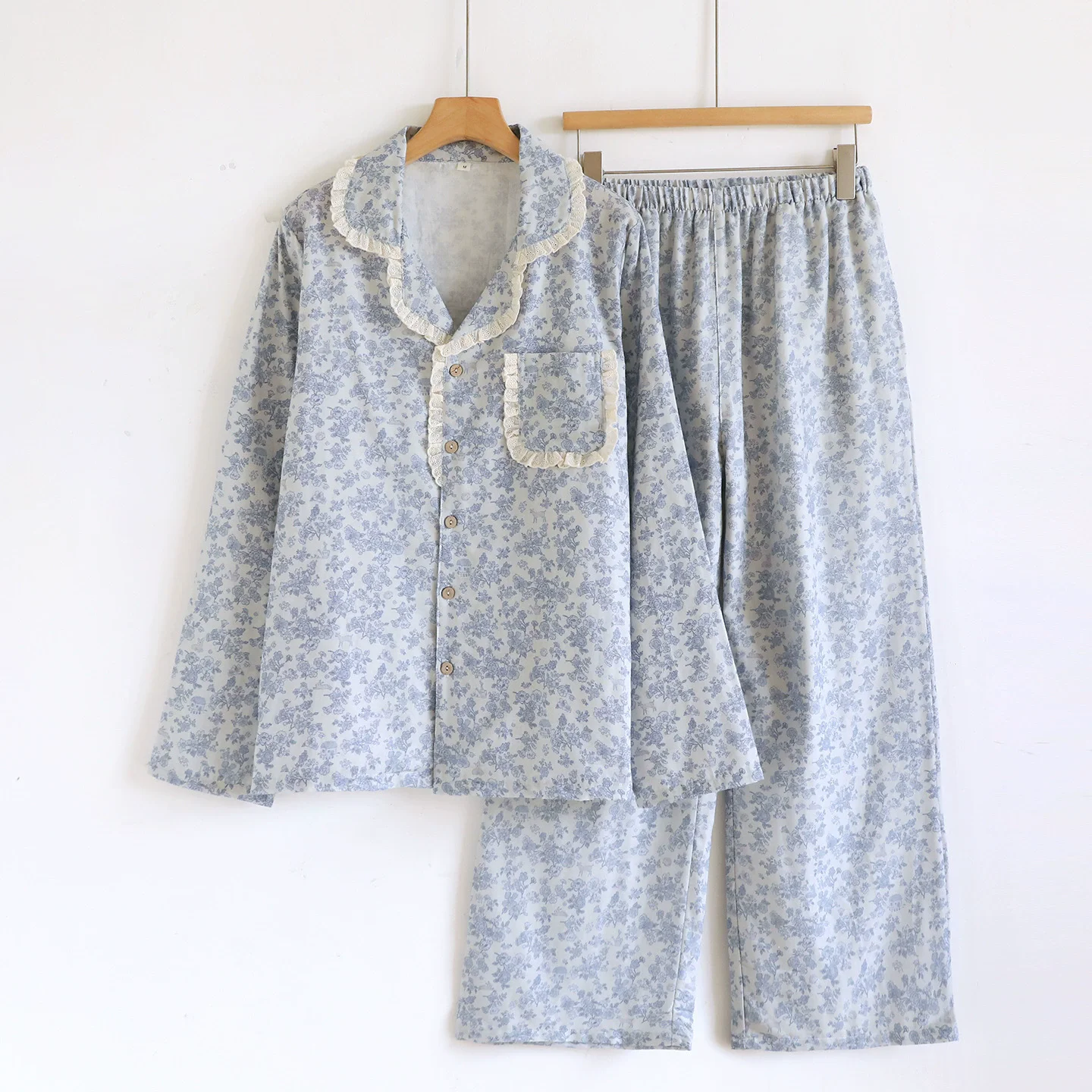 

100% Cotton Sleepwear Women Pajama Sets Floral Long Sleeve Piiama Pants Sets For Women 2 Pieces Button Loose Night Wears