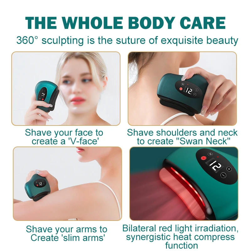 1 ชิ้นไฟฟ้า Guasha นวดหินร้อนความร้อนการสั่นสะเทือนขูด Board คอกลับนวดหน้าผิวริ้วรอย Lift เครื่องมือแบบพกพา