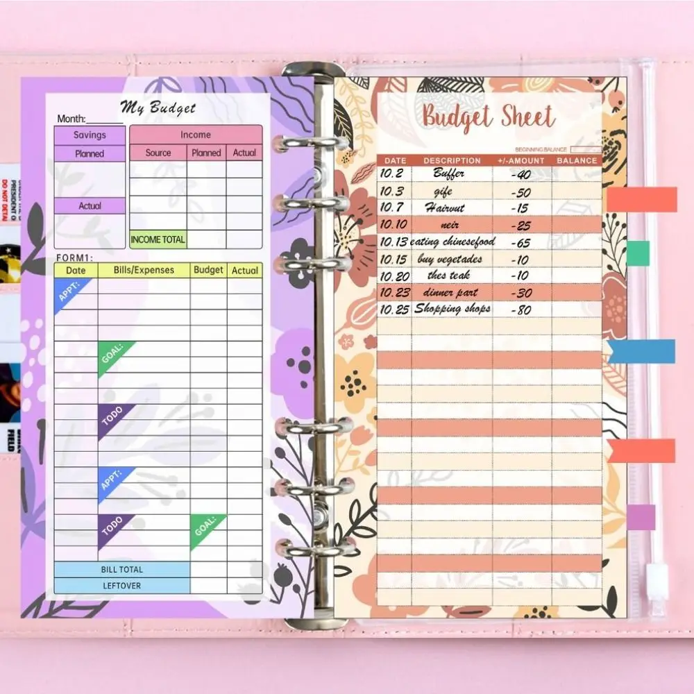 

Rainstone Patterned Cover Money Saving Binder 6-Ring PU Leather Savings Challenges Book Waterproof Compact