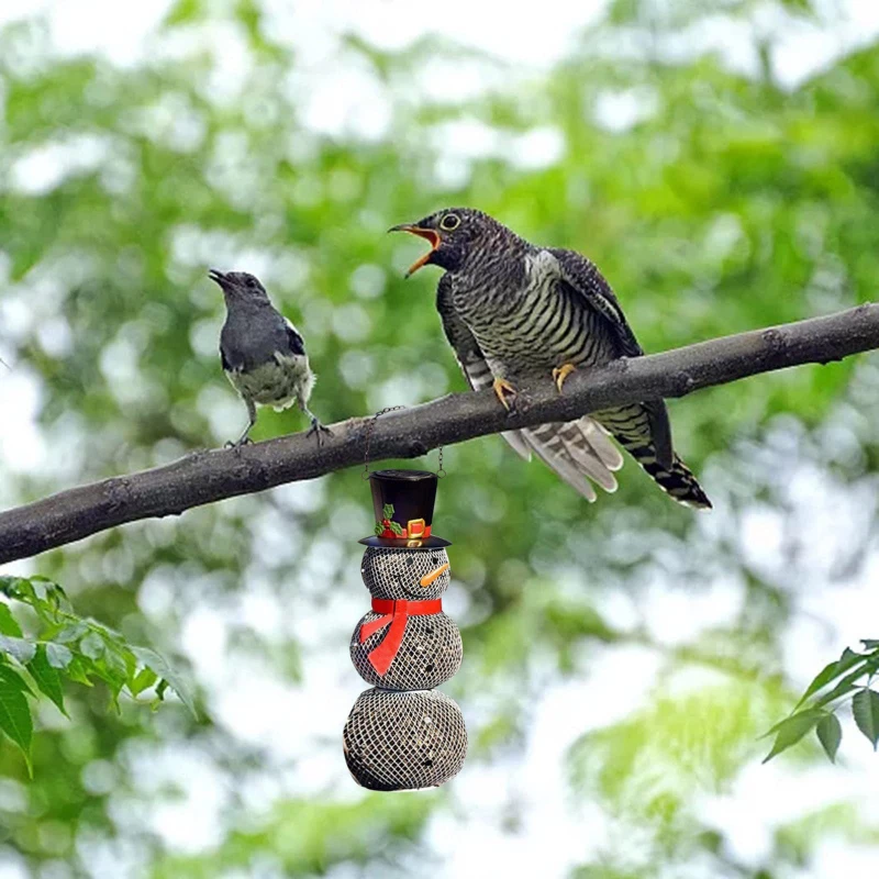 

Outdoor Metal Character Snowman Bird Feeder Pendant, Wrought Iron Garden Decoration， Whimsical Snowman Bird Feeders