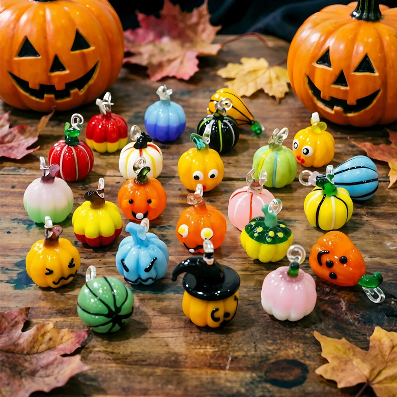 Halloween Decor Cute Mini Pumpkin Charm Glass Pendant Ornament For DIY Handmade Craft Supplies Creative Holiday Gifts to Friends