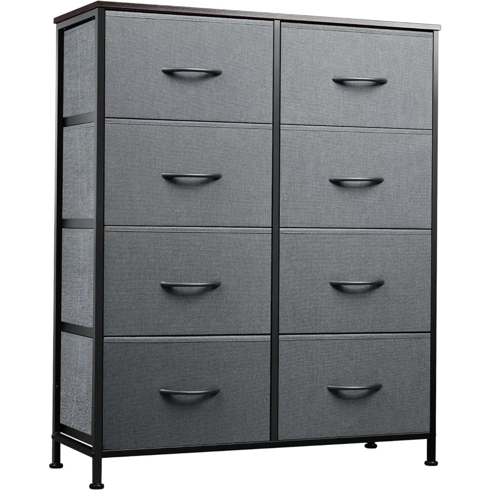 

Dark gray dressing table, high cylinder with 8 drawers, storage tower with fabric storage box, double-layer