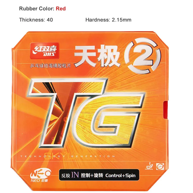 DHS NEO Skyline TG2 tafeltennisrubber, origineel aanvallend pingpongrubber met spons voor snelle loops en variërende spin.