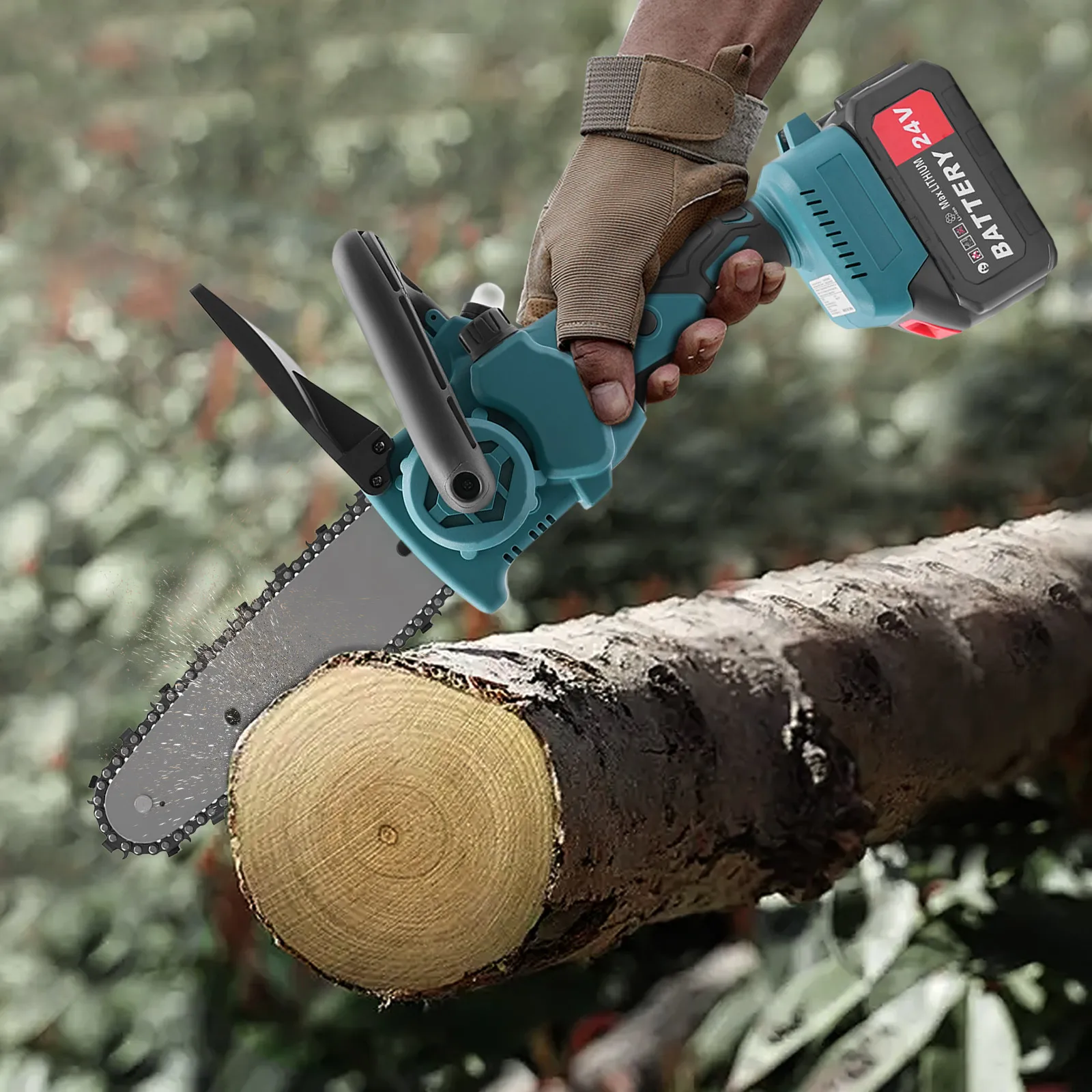 Black Green 100-240V 8-inch Cordless Lithium-Ion Saw Set Portable One-Handed Chain Saw 800W Electric Chainsaw for Wood Cutting For Tree Pruning Shrub Pruning Home Improvement Wood Cutting