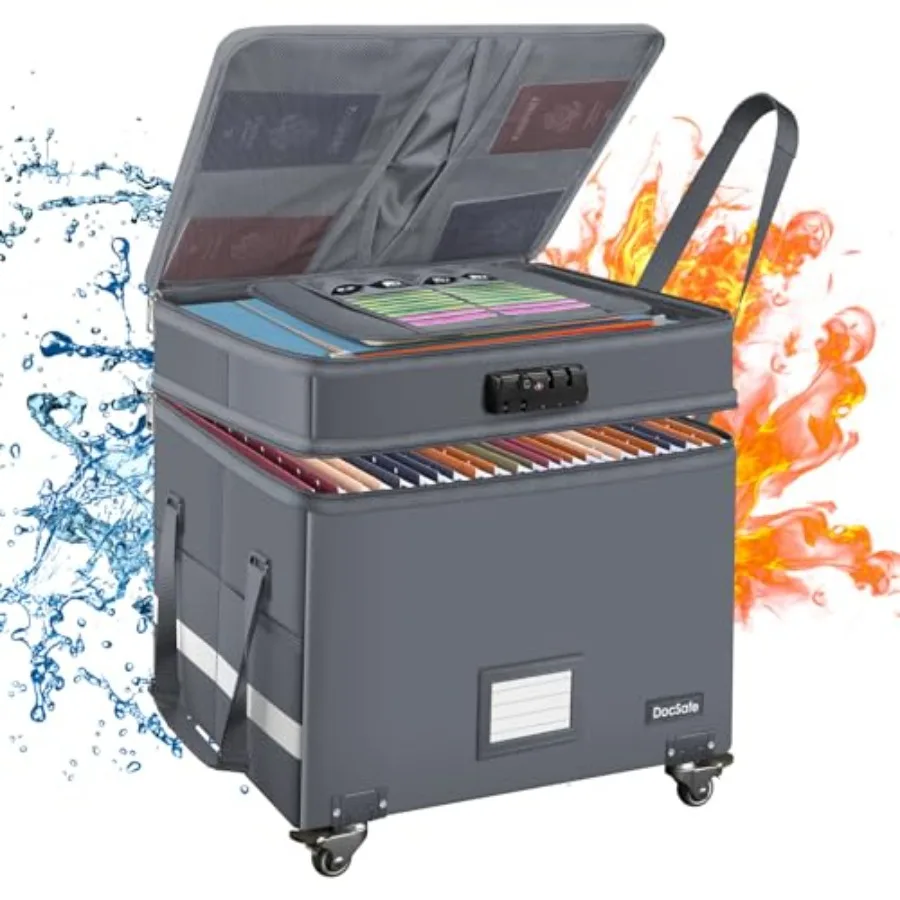 

Огнестойкий ящик для документов с замком, двухслойный, на колесиках, складной органайзер для хранения файлов с карманами, большой, портативный