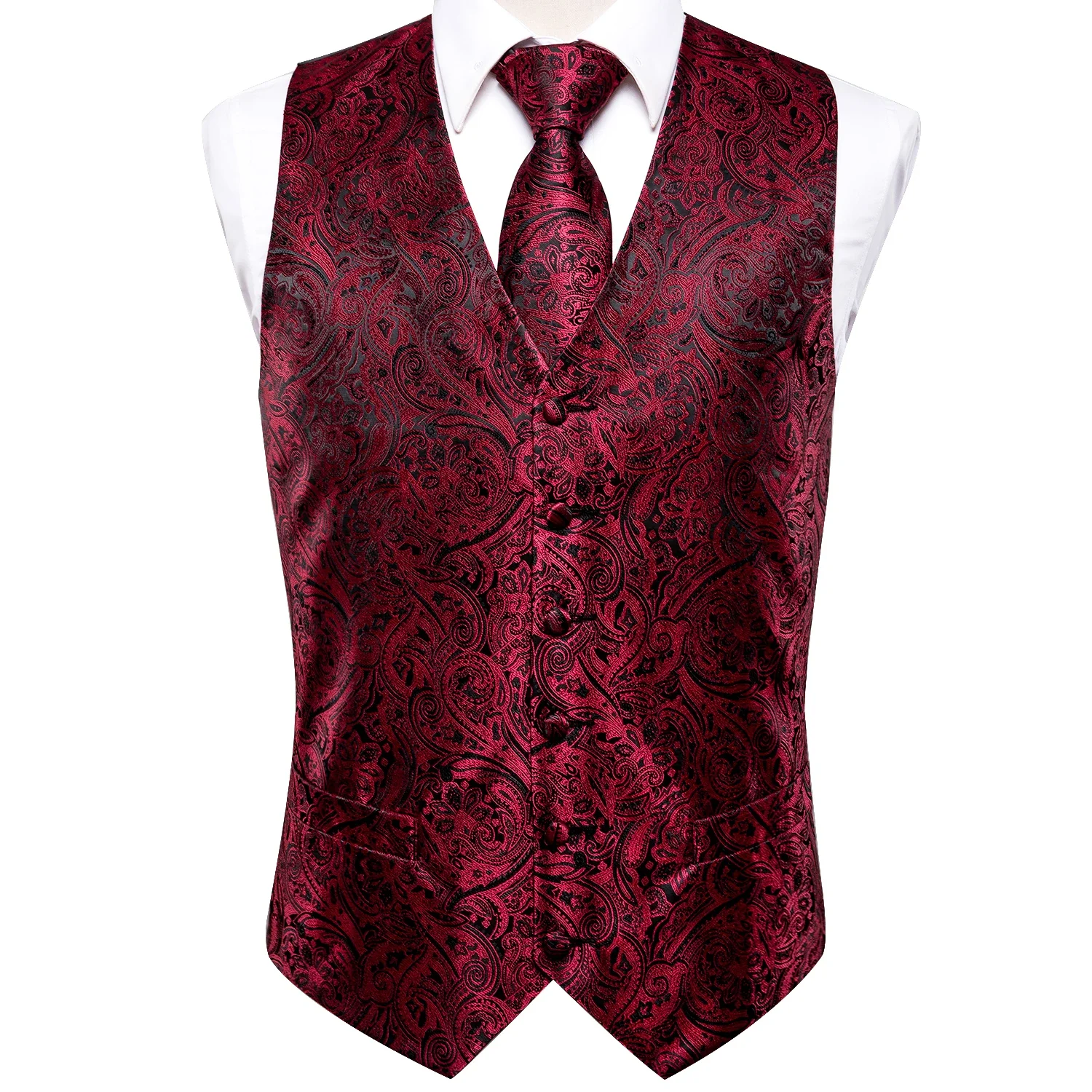 

Mens Vests Jacquard Waistcoat Neck Tie Hanky Cufflinks Brooch Set for Men Suit Sleeveless Jacket Wedding Business