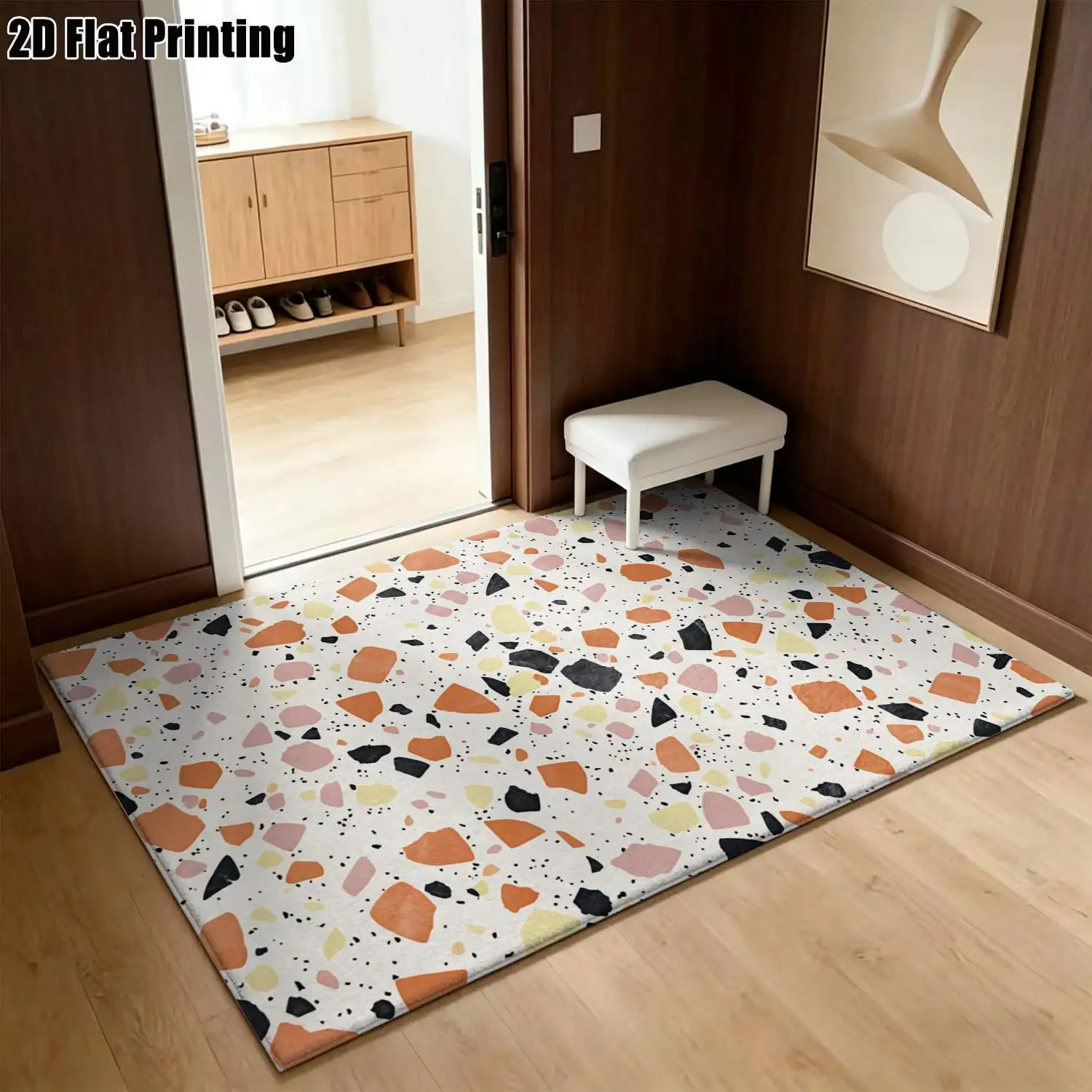 1Pc 2D Printed Warm-Toned Terrazzo Pattern Nordic Carpet, Instagram-Inspired Modern Minimalist Floor Mat, Machine-Washable Home Decor Rug for Multi-Scene Use, Multiple Sizes Available