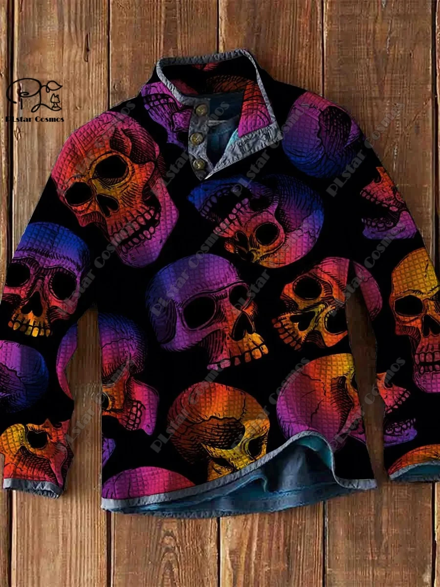 PLstar Cosmos new 3D printing tribal retro pattern series warm stand collar sweater Polo street casual unisex winter Polo L-7