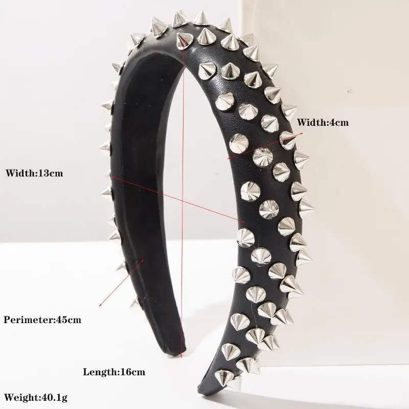 Neues Retro-Stirnband mit übertriebenen Nieten und breitem Rand als Haaraccessoire für Frauen – Detail 2