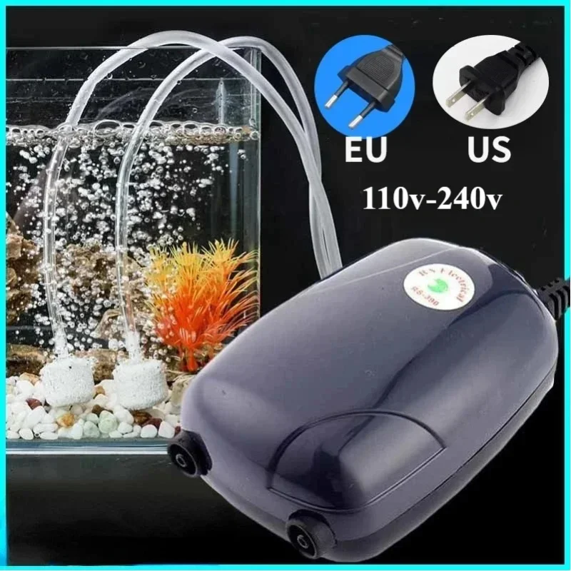 Aquarium-Luftpumpe Fischbecken Mini-Kompressor Einzel- und Doppelauslass mit Rückschlagventil Schlauch Aquarienzubehör 220V 3W 5W