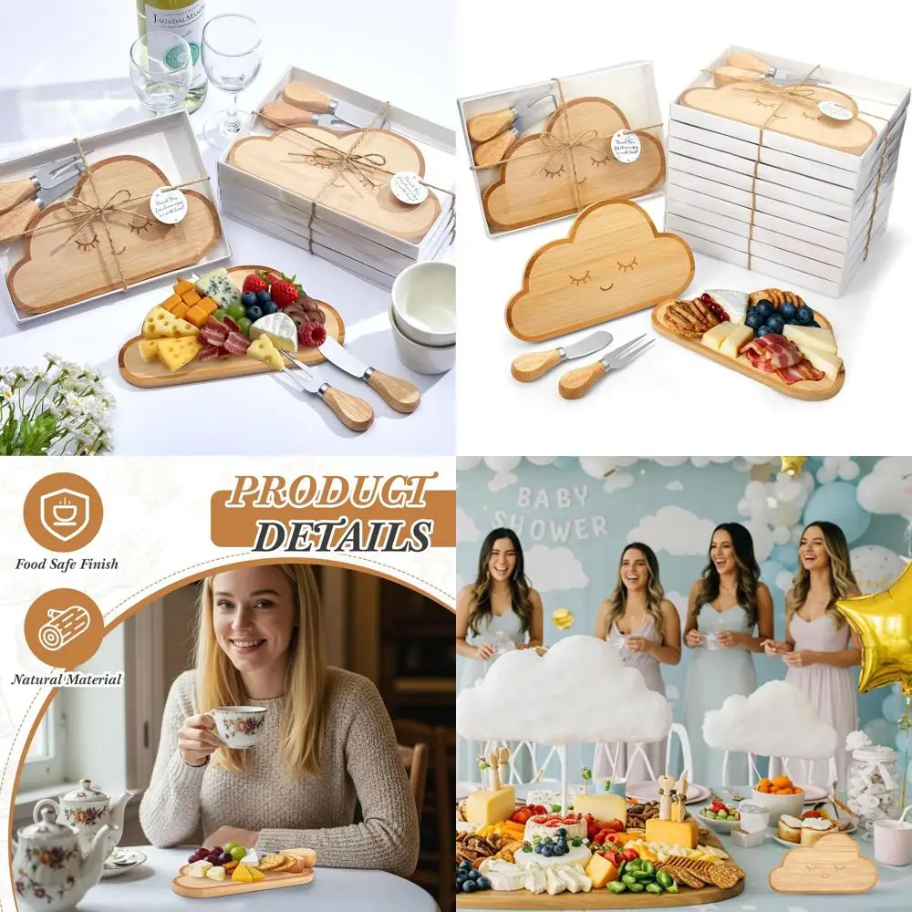 

Cloud-Shaped Mini Cheese Boards with Cutlery and Gift Tags for Baby Shower and Celebrations
