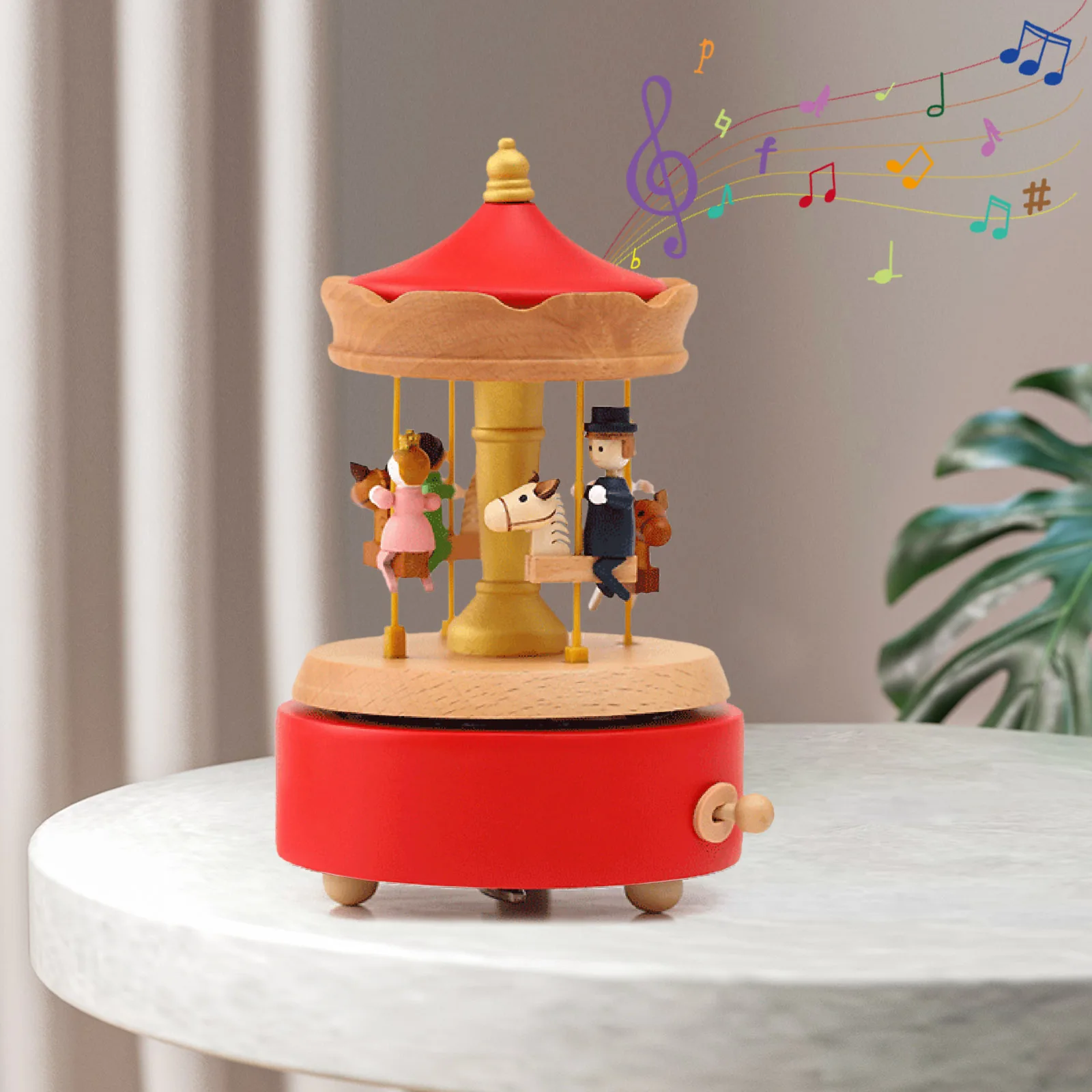 Rosiking Wooden carousel family version of the music box home ornaments  For Christmas Birthday Gifts