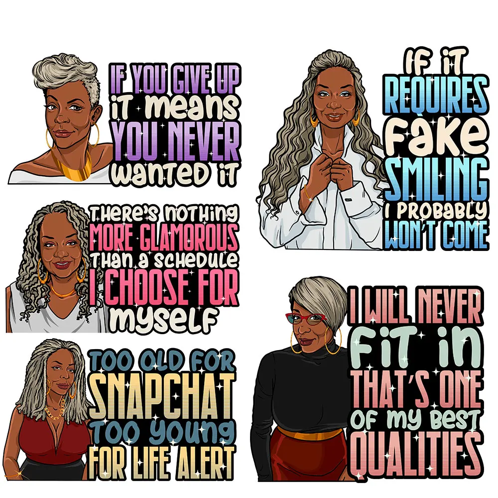 

New Classy Ladies Life Quotes Heat Transfer For T-Shirt Jeans Afro Woman Diy Iron On Patches Washable Clothes Sticker Parches