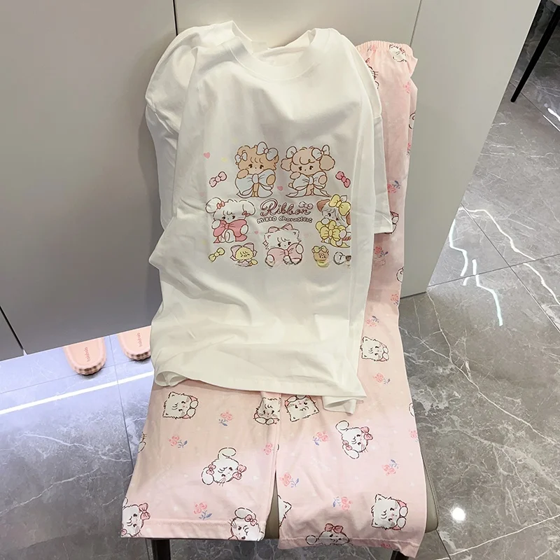 

Pure Cotton round Ne ort Sve Spwear Set Cute Cartoon Home Clothes Summer Collection Comfortable Breathable Women's ...