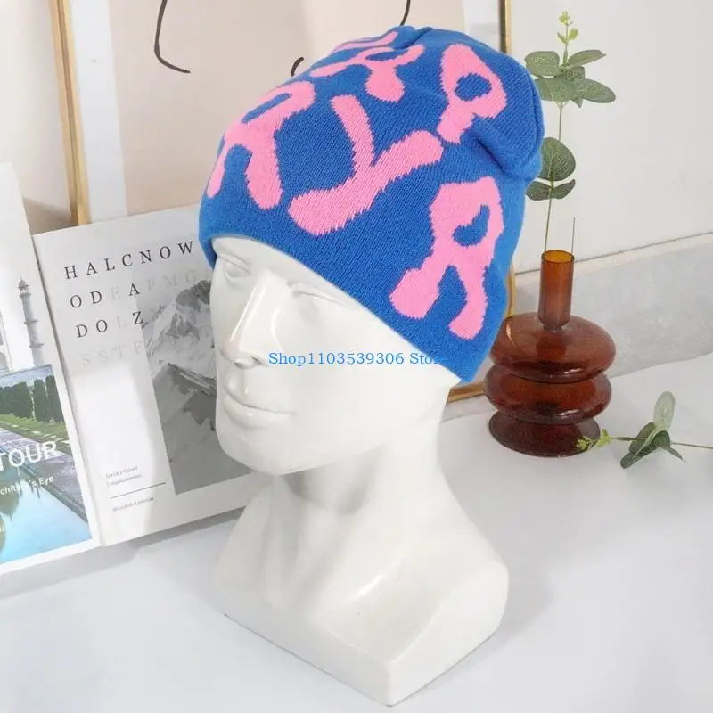 400A Adult Teens Jacquard Letter Knitted Hat Winter Warmer Cycling Windproof Hat