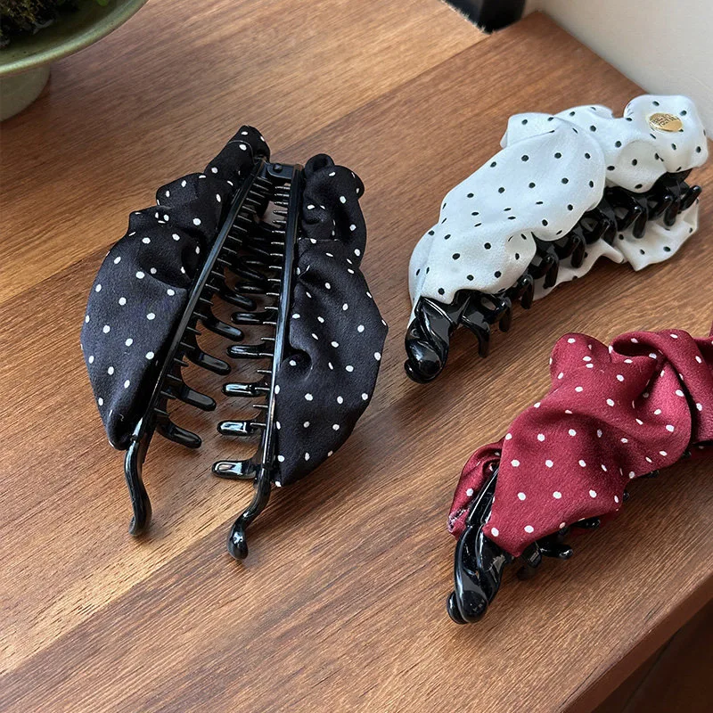 

Simple Polka Dot Gold Label Banana Clip for Women Girls Sweet Elegant Back of The Head Vertical Clip Ponytail Clip Headwear New