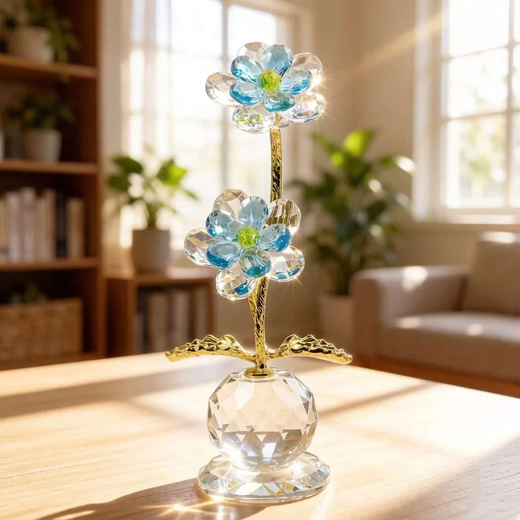 Crystal Sunflower Figurine Table 7.3" Crystal Flower Collectible Ornament Home Decoration Souvenir Gifts for Women
