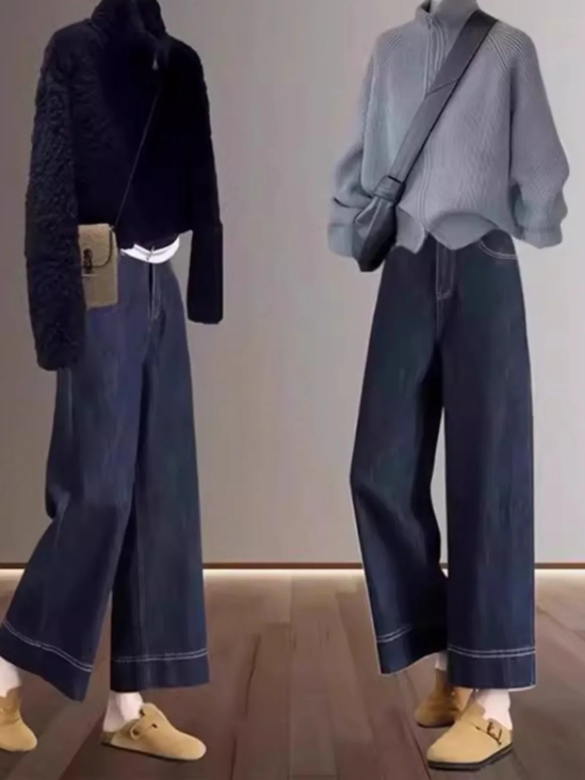 

Джинсы для женщин больших размеров с высокой талией и широкими штанинами, скрывающие недостатки фигуры, синие, повседневный стиль, весна-осень, новинка