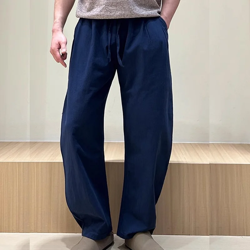 Men's Summer Thin Linen Pants in Off-White, Cool Cotton-Linen Scimitar Pants, Casual Slim Straight-Leg Pants