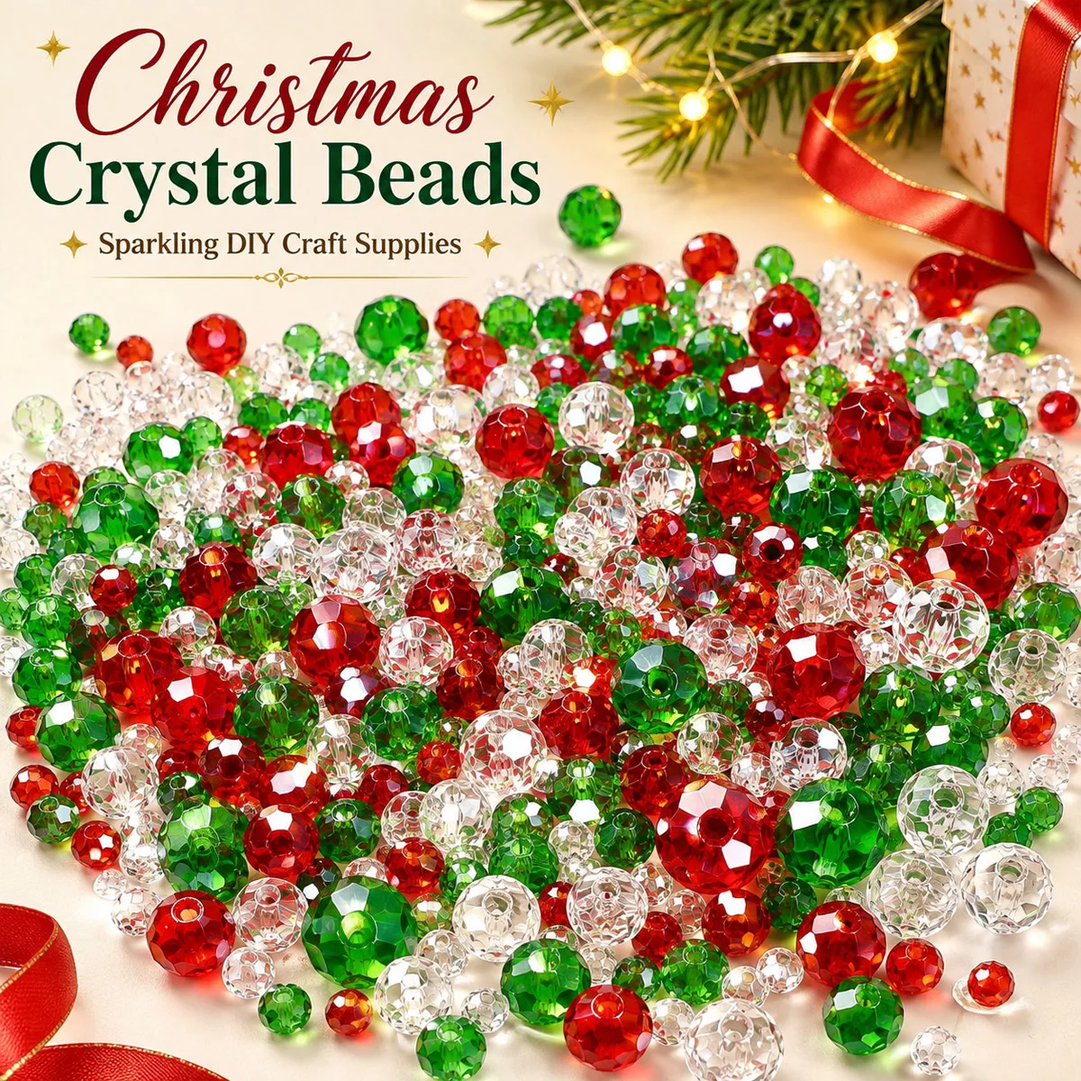 4-8mm 10pcs Glass Christmas Themed Tri Color Irregular Beads Spacer Loose Beads For Jewelry Making DIY Bracelets Necklace Access