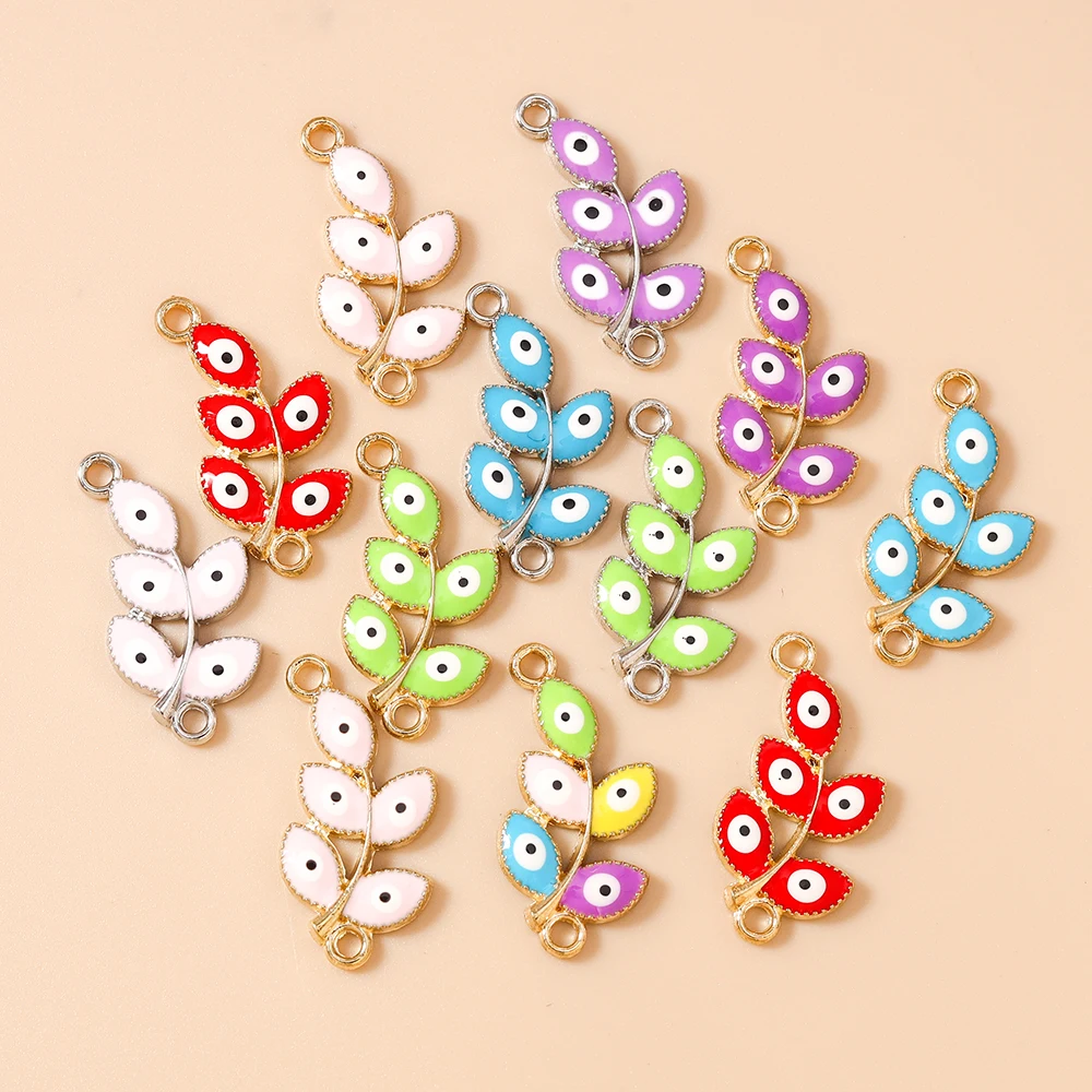 

Leslie 10pcs 12x25mm Enamel Lucky Evil Eye Leaf Charms Pendants for Making Earrings Necklace Bracelet DIY Jewelry Accessories