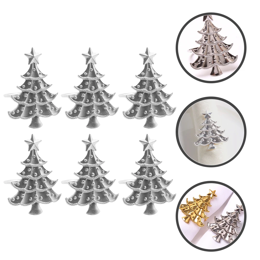 

6Pcs Dinner Napkin Rings Metal Christmas Tree Design Elegant Table Decor Accessories for Parties Banquets Festivals