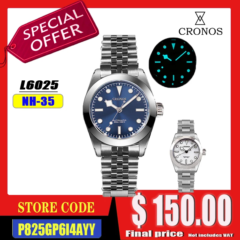 

Cronos BB39 NH35 Механические часы для делового костюма для мужчин Автоматические сапфировые стрелки-снежинки 20 бар Водонепроницаемые BGW-9 Lum L6025
