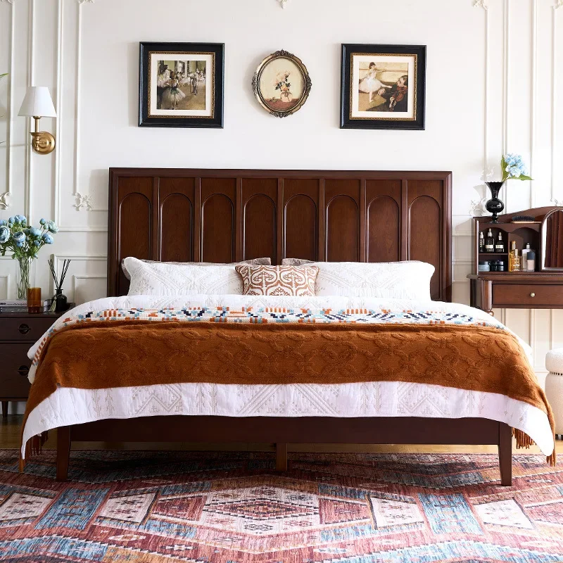 Solid wood bed, cherry wood 1.5m French small apartment bedroom bed