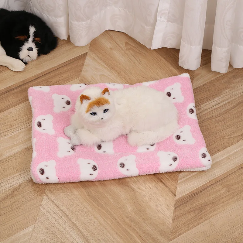 Ultra Soft Plush Cat Bed Mat with Cute Prints Reversible Fleece Dog Crate Kennel Pad Cozy Washable Thickened  for Kitten Puppy