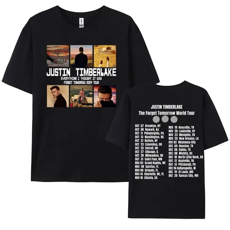 2024 Justin Timberlake Forget Tomorrow Wurld Tour T-shirt Men Casual Cotton Short Sleeve T Shirt Man Hip Hop Herejoko Straatwaer