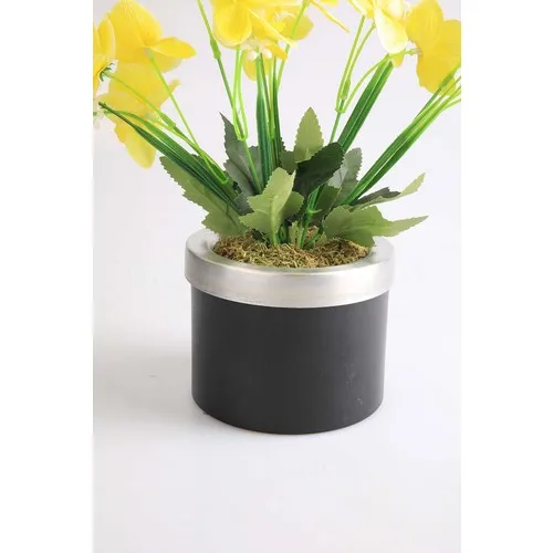 Kibrithane Flower Artificial Flower Metal Flower Pot Yellow Fabric Orchid KC00200815