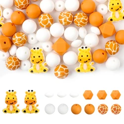 30Pcs Giraffe Silicone Beads Set Printed Round Beads Animal Baby Focal Beads Teething Toy DIY Pacifier Clips Chain Accessories