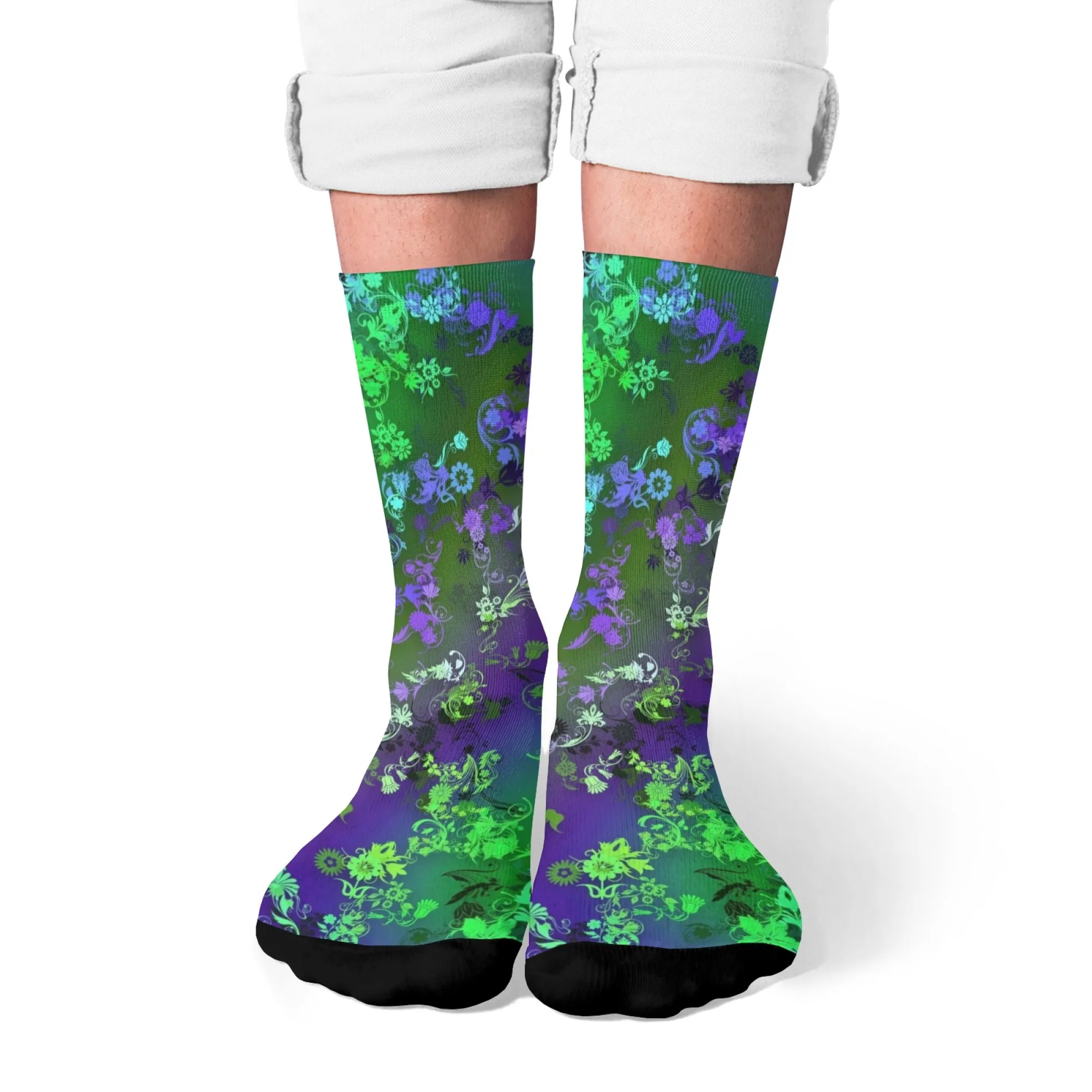 

Носки унисекс с психоделическим цветочным рисунком Trippy Nature Art с фиолетовыми зелеными цветами, мягкие и теплые для ежедневного использования и любителей цветов