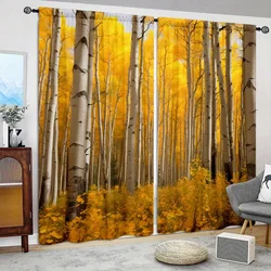 2pcs Yellow Birch Printed Curtain for Home Decor - Rod Pocket Window Treatment for Bedroom,Office,Kitchen,Living Room,and Study