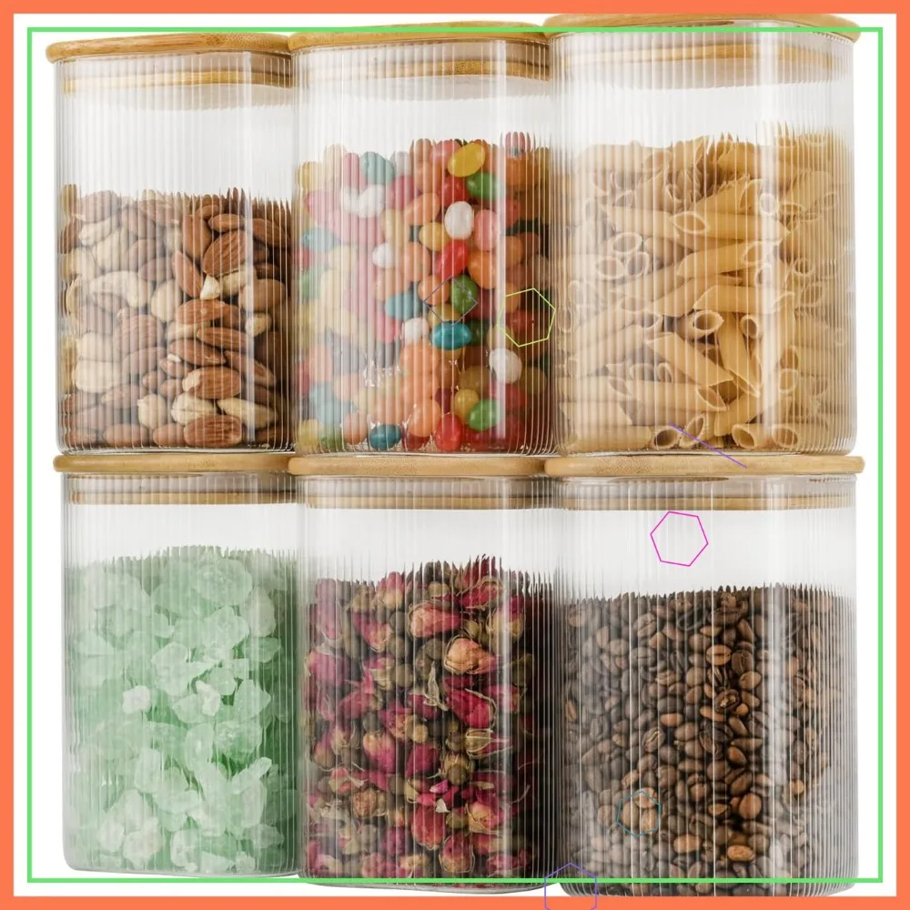

6-Piece Airtight Glass Storage Canisters with Bamboo Lids, 1100ml Square Containers for Kitchen Pantry