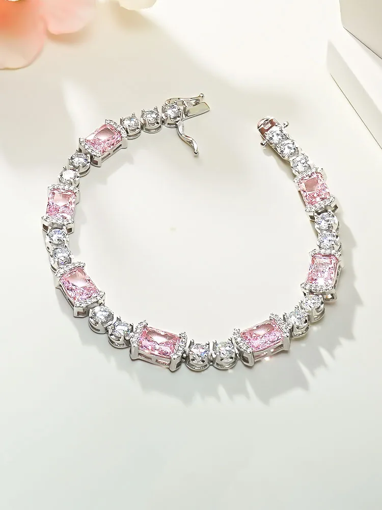 

Модные ювелирные изделия S925 Стерлинговое Серебро ледяная огранка 6*8 розовая Бриллиантовая инкрустация группа заполнена бриллиантами, искусственная роскошь и простой темперамент