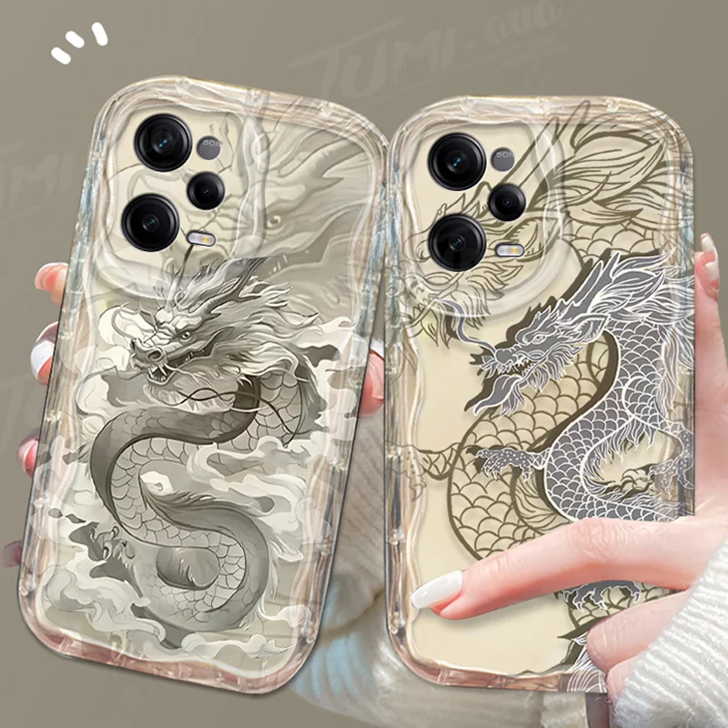 Luxury Chinese Dragon Clear Case For Xiaomi Redmi Note 13 12 11 Pro Plus 4G 5G 12S 11S 10 10S 9 9S 8 13C 12C 10C Turbo 3 Cover