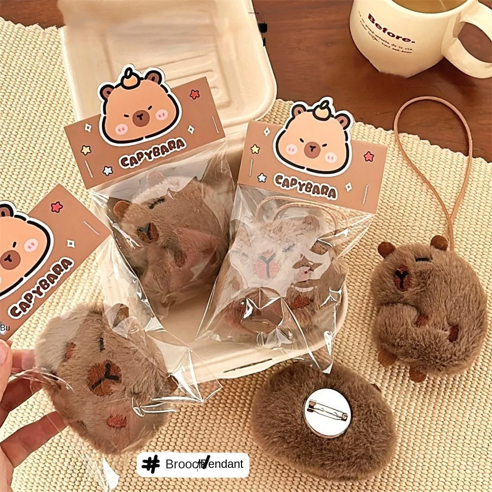 Cute Plush Capybara Keychain Cartoon Bag Pendant Capybara Doll Brooch Fluffty Animal Doll Key Ring Pendant Men Women