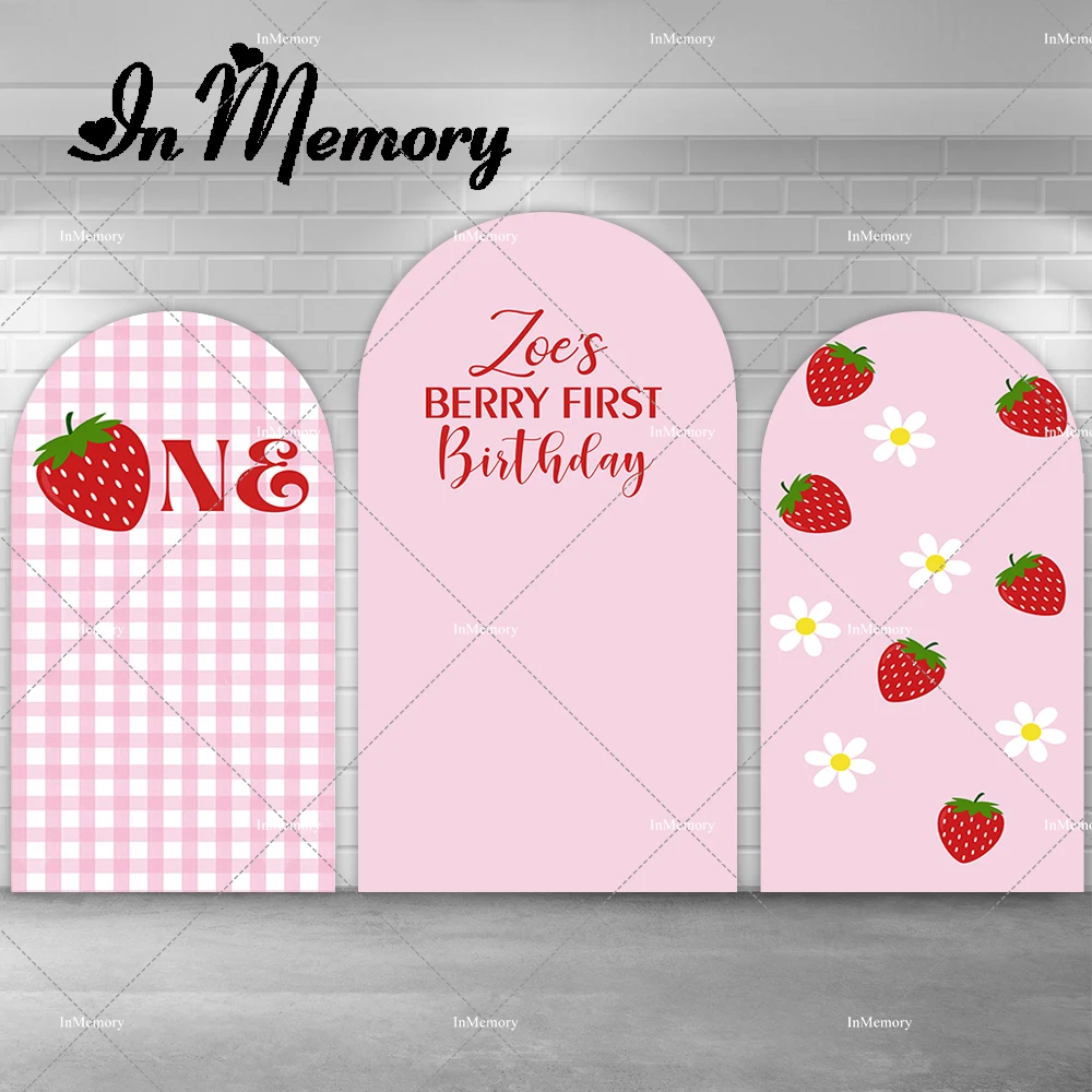 

Pink Strawberry Theme 1st Birthday Party Arch Backdrop Cover for Sweet Girls Baby Shower Chiara Backgrounds For Photography