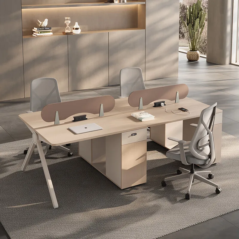 modular workstation Modern luxury wooden desk 4-seat with free combination lights Office partitions and compartments