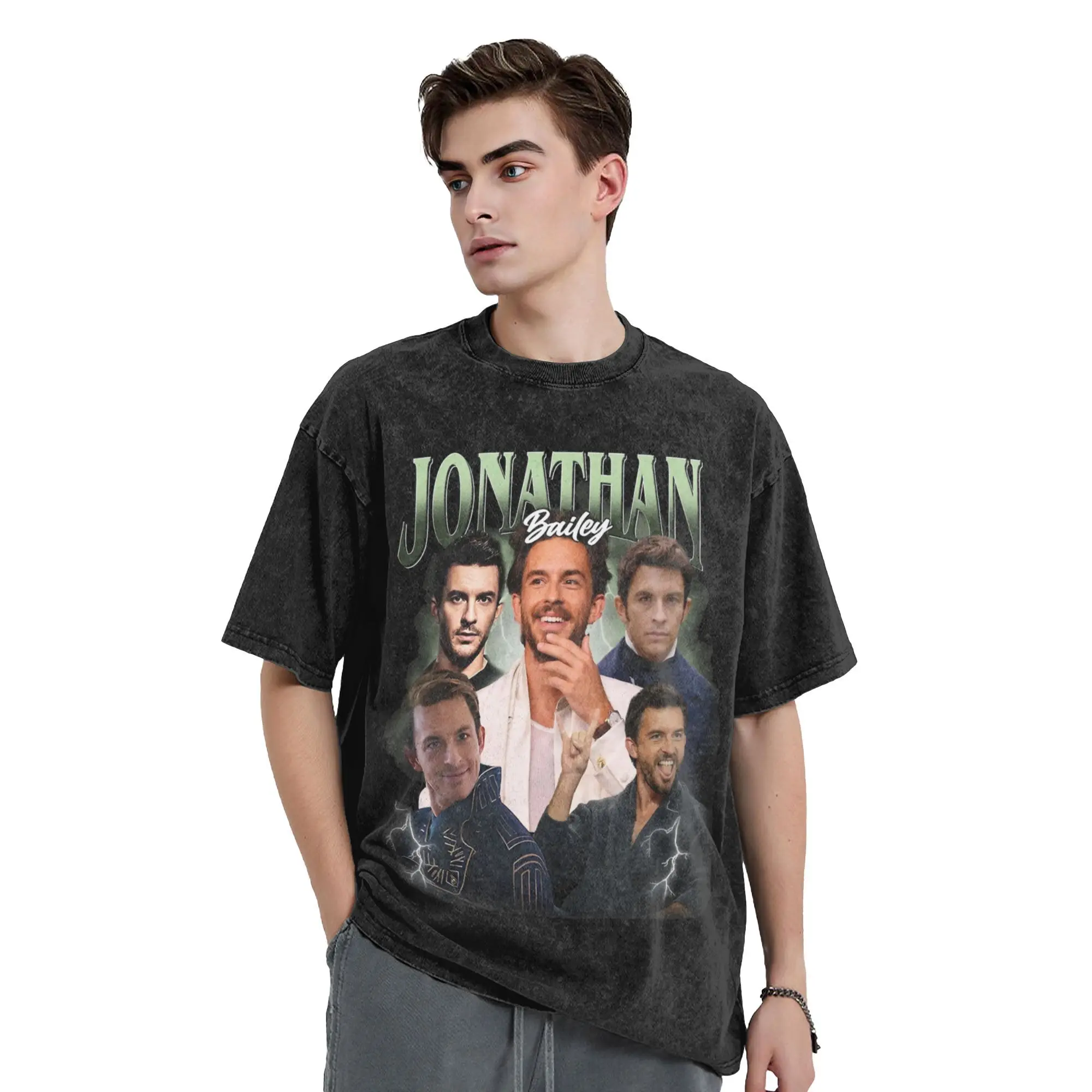 Washed T Shirts Jonathan Bailey Actor Hip Hop Novelty T-Shirt Oversize  Streetwear Short Sleeve Printed Tops Tees for Men Women