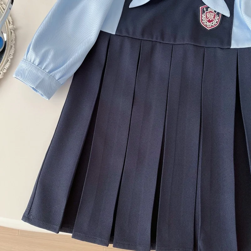 Vestido de manga larga con lazo para niña pequeña, uniforme escolar coreano de 2 a 7 años, para primavera y otoño