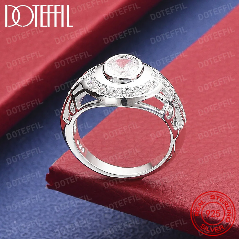 925 Sterling Silver Crystal Classic Ring For Women Fashion Wedding Engagement Party Gift Charm Jewelry