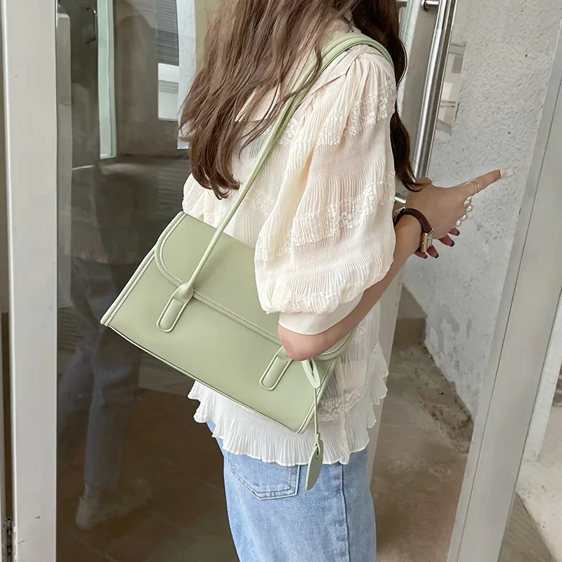 Fashion Women Small Tote Shoulder Bag Retro Design Ladies Clutch Purse Handbags Solid Color PU Leather Female Underarm Bags