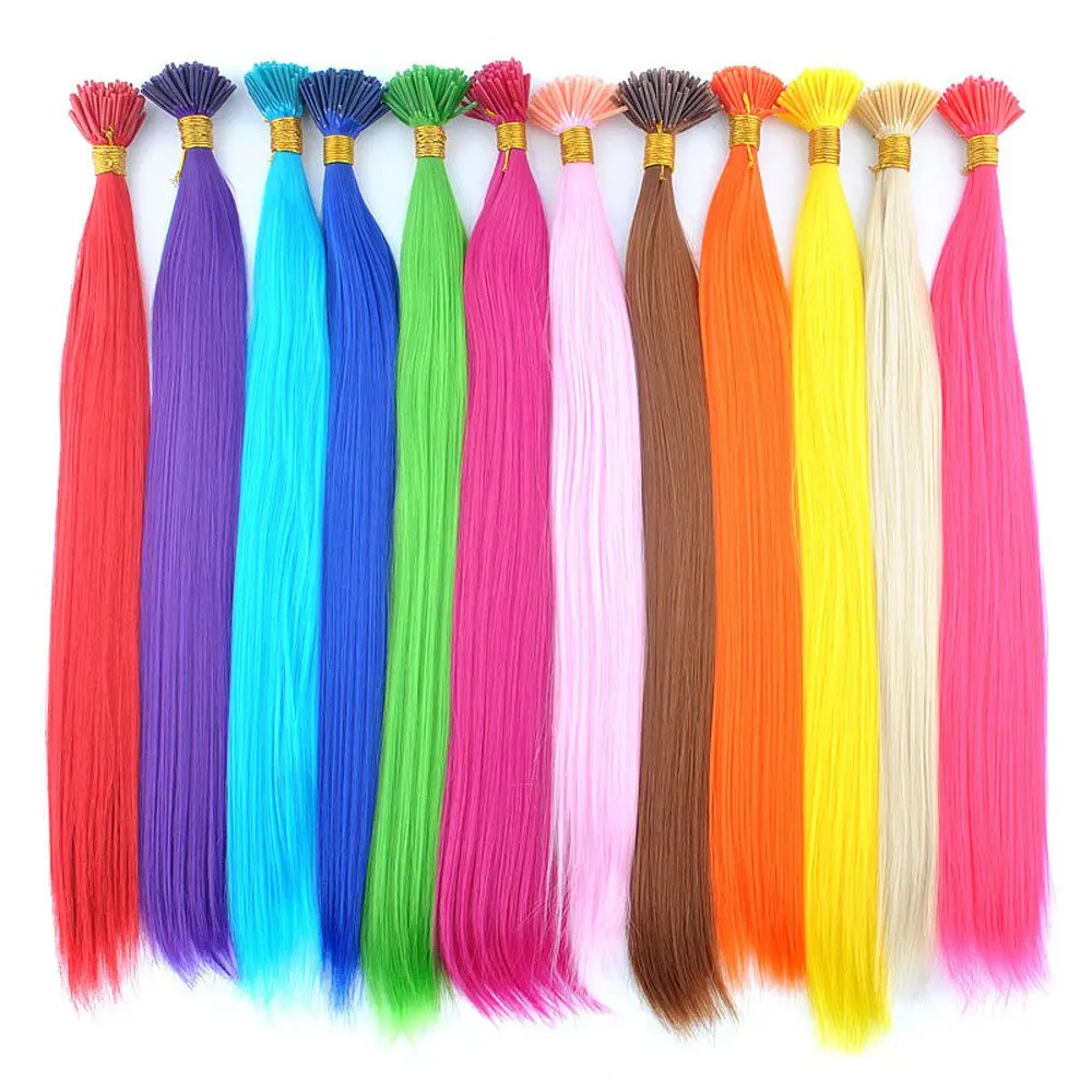 Synthetic Hair Dye Rainbow Fake Hair Extensions Colored Kanekalon I-tip Keratin Fusion for Hair Extension Strands of Hair pieces