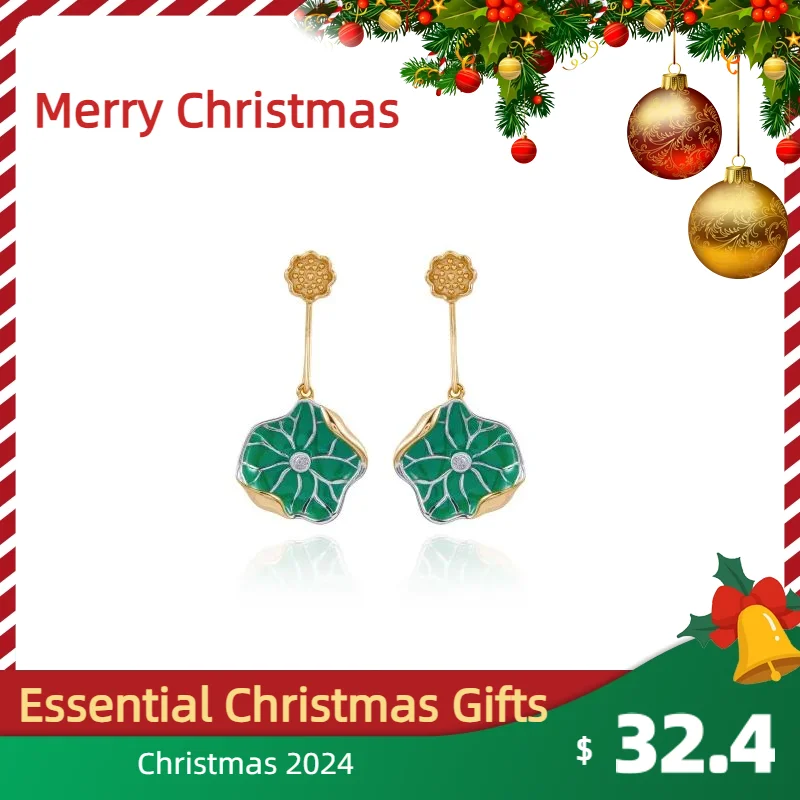 HAIKE Original Design S925 Silver Women's Long Earrings Green lotus leaf shape The Charm of Chinese Style gift Unique style