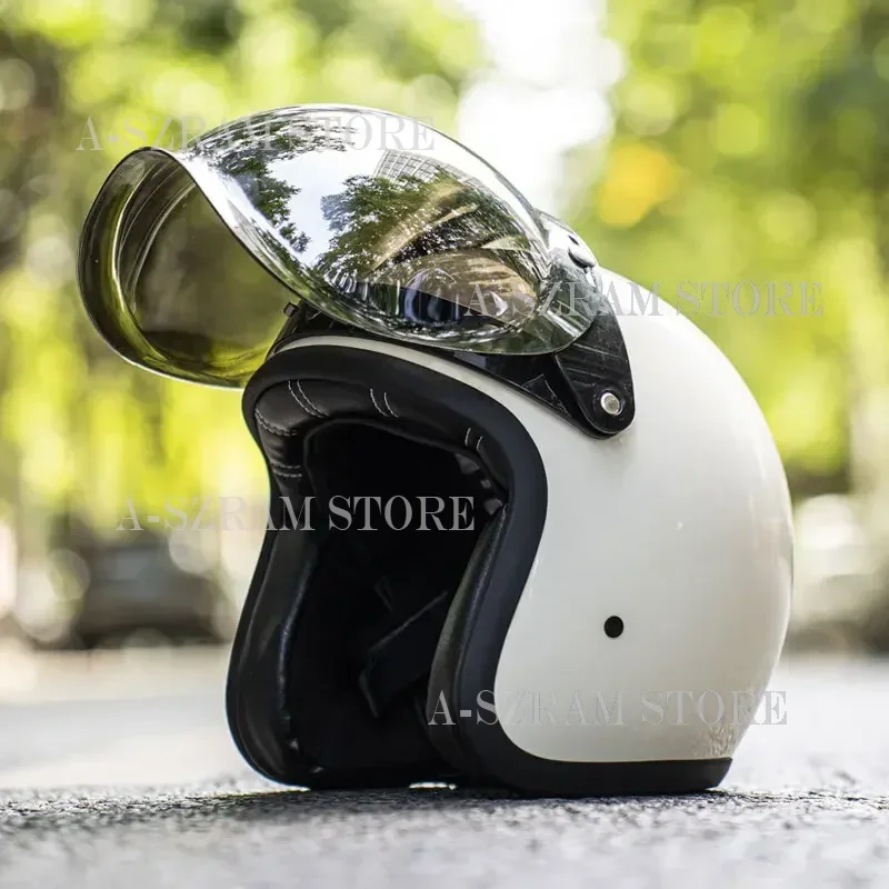 

Retro Style Motorcycle Helmet Electric Vehicle Helmet Cruise Locomotive 3/4 Helmet Universal for All Seasons Bubble Mirro Cascos