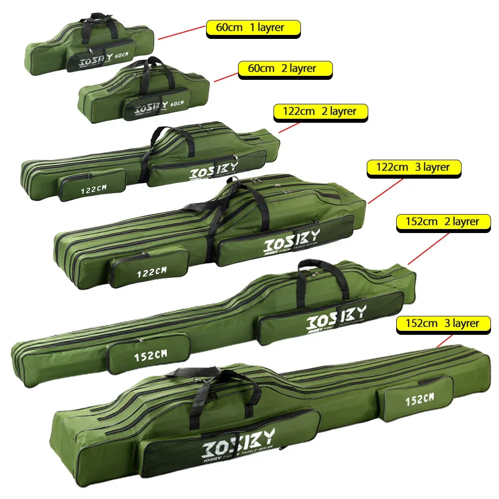 JOSBY Fishing Bag Portable Folding Fishing Rod Reel Bag 60/122/152/182CM Fishing Pole Gear Tackle Travel Storage Bag backpack