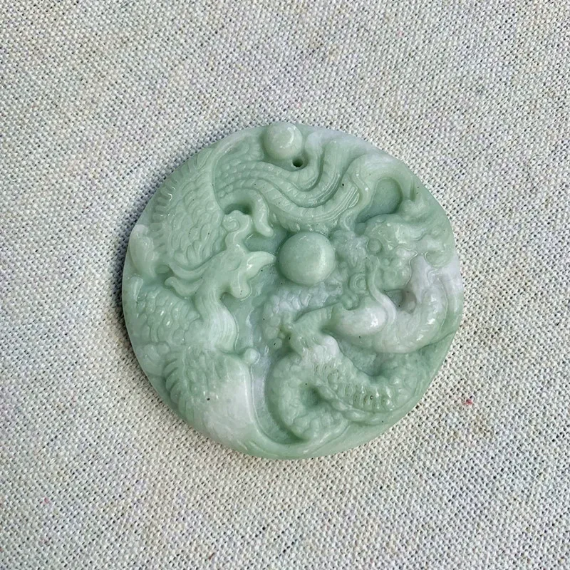 

Natural light green hand-carved dragon and phoenix pendant fashion boutique jewelry men and women necklace pendant jewelry